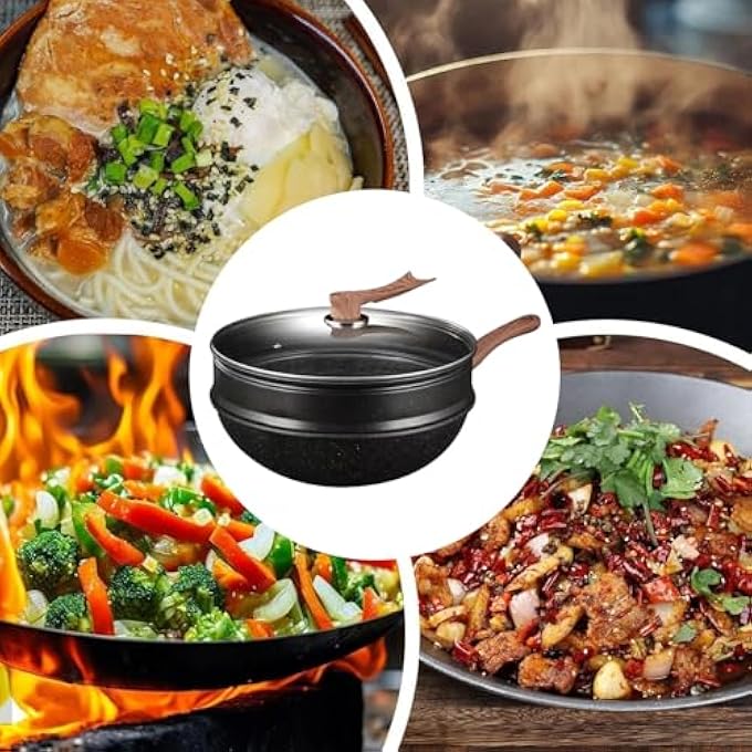 ريحني مقالي ستير فراي غير لاصقة بعمق 125 بوصة مع غطاء، ملحقات المطبخ لطهي الفطائر على البخار، الطهي على نار هادئة، غلي، طهي السمك على نار هادئة، مطعم، منزل - Image 5