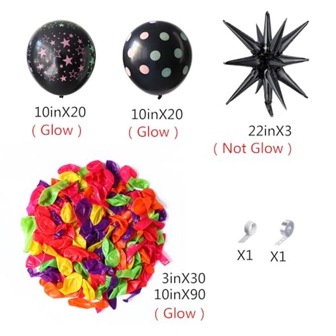 UAEYW 165Pcs UV Neon Balloon Arch Garland Kit for Glow in the Dark Party Decorations,UV Black Light Luminous Fluorescent Rainbow Balloons for Let's Glow Birthday Wedding Back to 80s 90s Disco Party Decor - Image 2