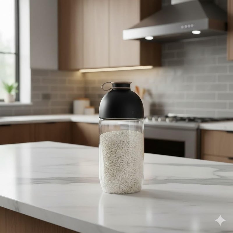 Rich Jar Clear Plastic Storage Jar with Airtight Black Lid, 1 Liter, Cereal, Rice, Pasta (Random Color) - Image 2