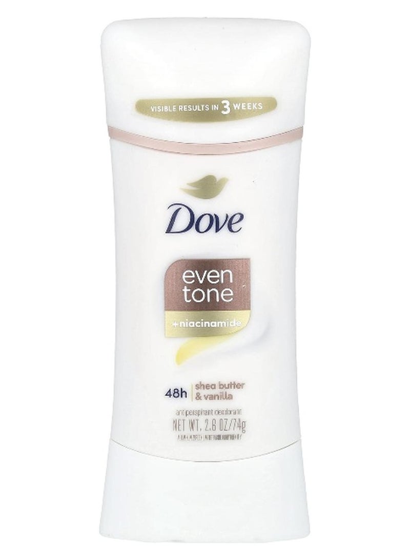 Dove دوف، تون متساوي + نياسيناميد، مزيل عرق مضاد للتعرق، زبدة الشيا والفانيليا، 2.6 أونصة (74 غرام) - Image 1