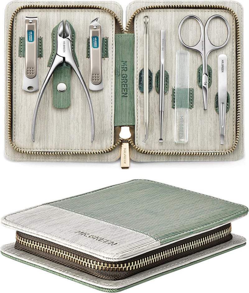 MRGREEN 8 Pcs Manicure Set Pedicure Kit German Stainless Steel Nail Clippers Set Heavy Duty Kit Professional Personal Nail Care Tools with Exquisite Leather Case for Men and Women