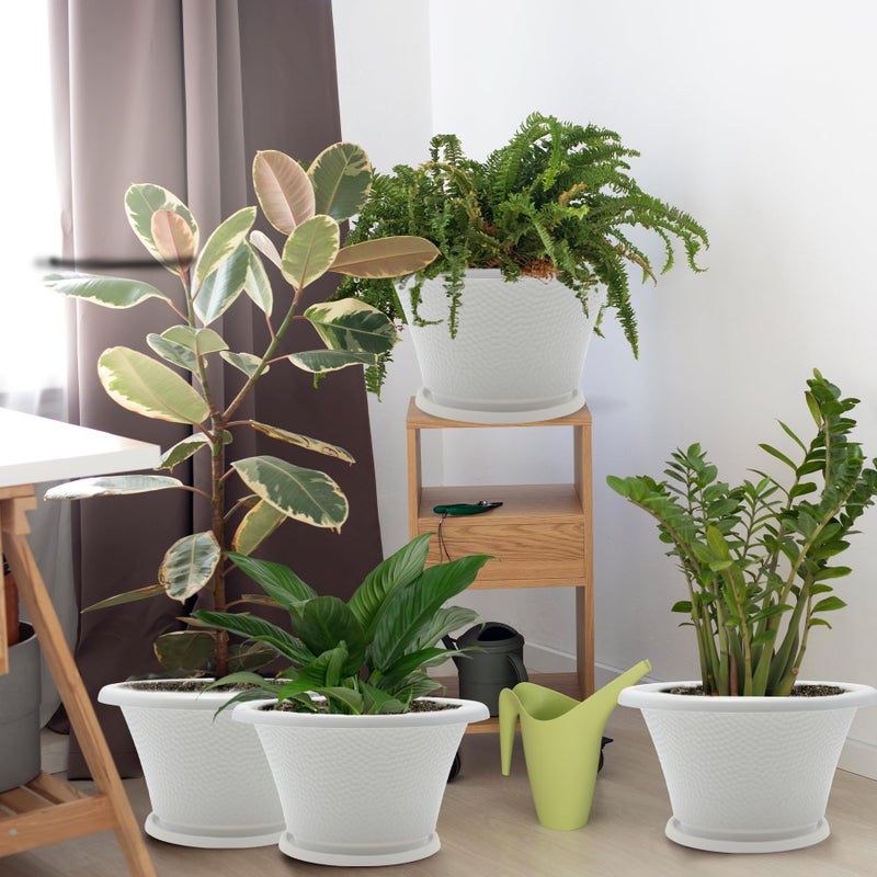 Quarut 12 Inch Plant Pot,4 Pack Large pots for Plants,Flower Pots with Drainage Hole & Saucer,Modern Planters for Indoor Outdoor Plants,Decorative Resin Garden Pots,White - Image 3