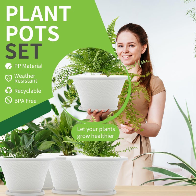 Quarut 12 Inch Plant Pot,4 Pack Large pots for Plants,Flower Pots with Drainage Hole & Saucer,Modern Planters for Indoor Outdoor Plants,Decorative Resin Garden Pots,White - Image 2