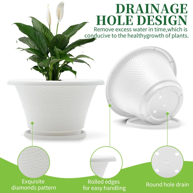 Quarut 12 Inch Plant Pot,4 Pack Large pots for Plants,Flower Pots with Drainage Hole & Saucer,Modern Planters for Indoor Outdoor Plants,Decorative Resin Garden Pots,White - Image 4