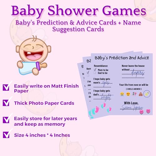 The Decor Cycle Pack of 20 Baby Shower Decoration Items Gift Cards for Games Wishes Prediction Advice Family Members, Purple, 4x4 Inches - Image 4