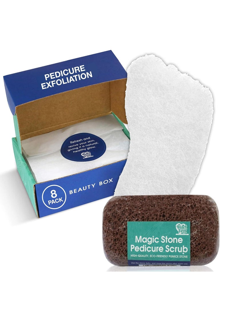 HartFelt - Pedicure Exfoliation Beauty Box with 6 Exfoliating Foot Scrubber Bath Sponges & 2 Magic Pumice Stone for Feet Callus Remover | Gentle Sponge Pad & Foot Scrubbing Stone for Deep Cleansing - Image 1
