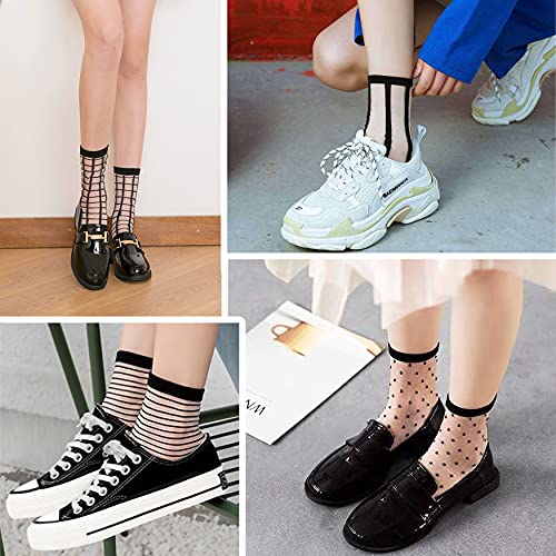 Bienvenu Womens Sheer Socks, Fishnet See Through Thin Ankle Socks, Nylon Mesh Transparent Socks for Women 5 Pairs,Black - Image 3