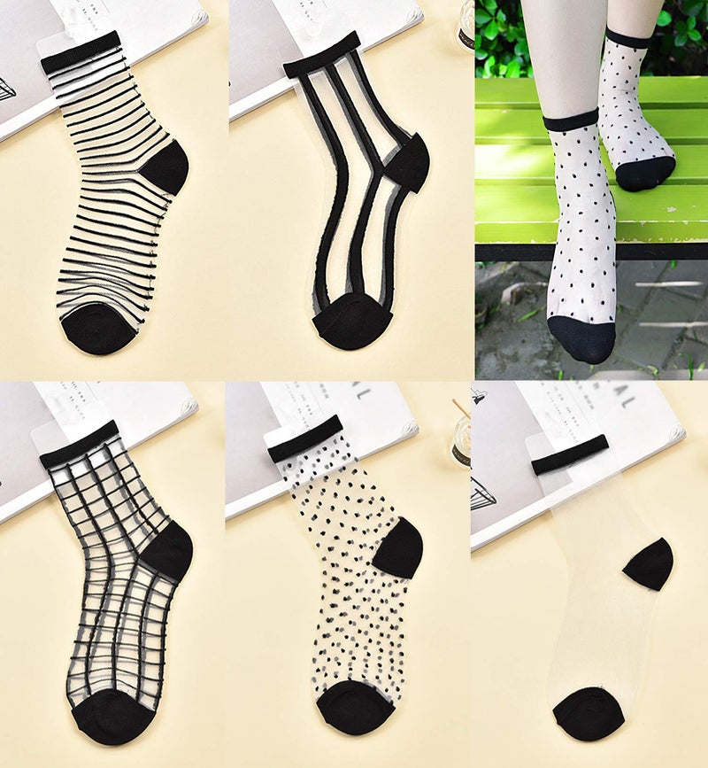 Bienvenu Womens Sheer Socks, Fishnet See Through Thin Ankle Socks, Nylon Mesh Transparent Socks for Women 5 Pairs,Black - Image 2