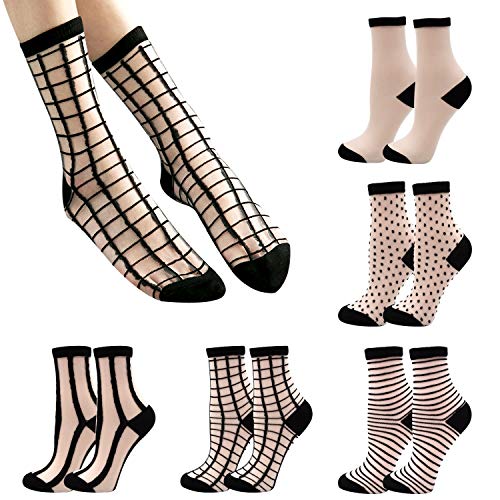 Bienvenu Womens Sheer Socks, Fishnet See Through Thin Ankle Socks, Nylon Mesh Transparent Socks for Women 5 Pairs,Black - Image 1