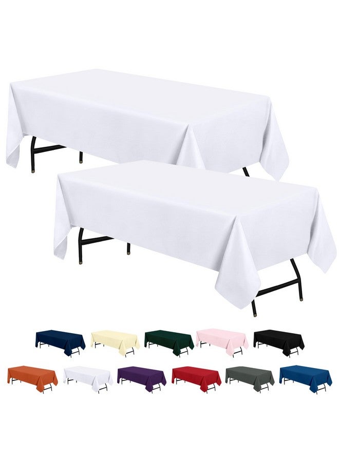 Utopia Kitchen 2 Pack 6 Foot Rectangle Table Cloth [90x132 Inches, White] Stain and Wrinkle Resistant Tablecloth Washable Polyester Cover for Dining, Buffet Parties, Picnic and Weddings - Image 1