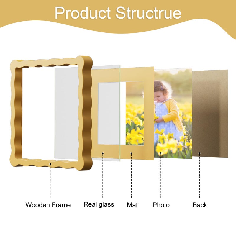 ثكرلوف إطار صور THKRLOF مقاس 8x8 بوصة مع حافة داخلية لإطار صور 6x6 بوصة، إطار خشبي ذو حواف مموجة وزجاج حقيقي، مناسب للطاولة والتعليق على الحائط، لون أصفر، عبوة واحدة - Image 5