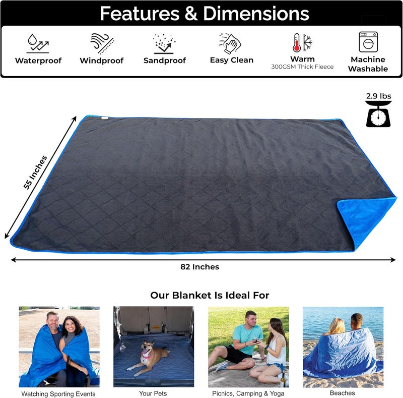 BRAWNTIDE Large Outdoor Waterproof Blanket - Extra Thick Fleece, Warm, Windproof, Sandproof, Quilted, 82" x 55", Ideal for Beaches, Picnics, Camping, Stadiums, Dogs, Car - Image 2