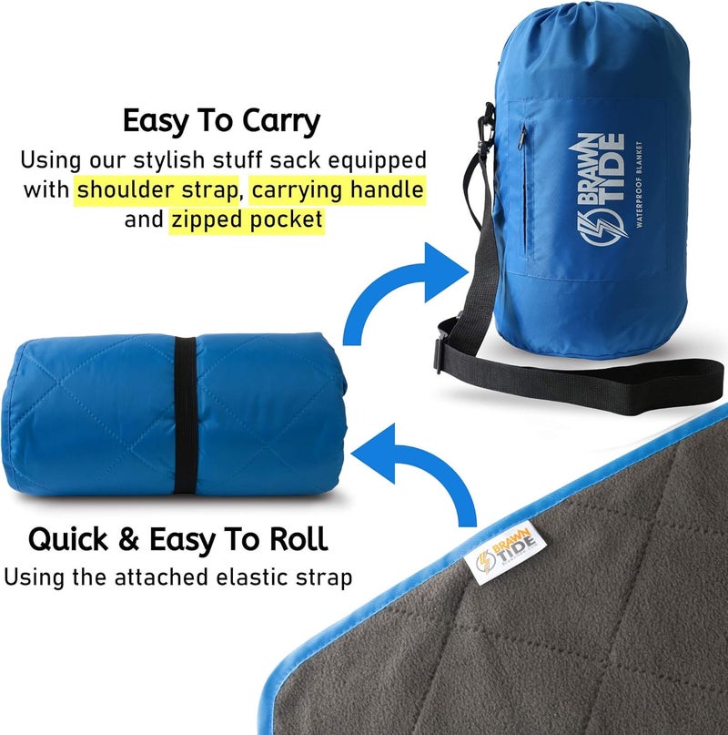 BRAWNTIDE Large Outdoor Waterproof Blanket - Extra Thick Fleece, Warm, Windproof, Sandproof, Quilted, 82" x 55", Ideal for Beaches, Picnics, Camping, Stadiums, Dogs, Car - Image 4