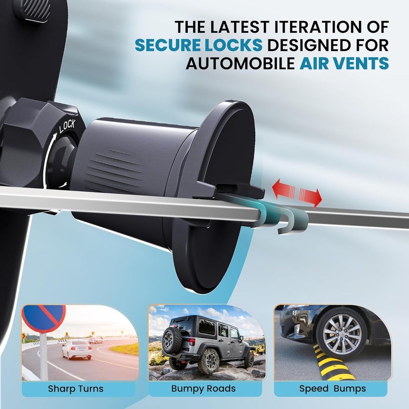 PORTENTUM Car Phone Holder - Air Vent Mount with 360° Rotation and One Button Release - Image 2