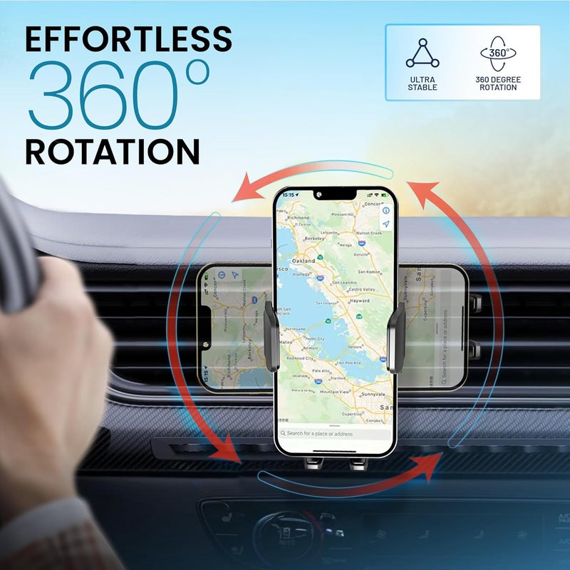 PORTENTUM Car Phone Holder - Air Vent Mount with 360° Rotation and One Button Release - Image 4