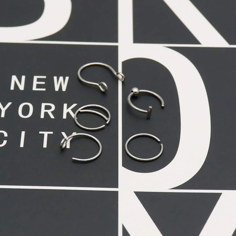 Earmark 20G 5Pcs Adjustable 8MM Fake Nose Rings Hoop in High Polished Surgical Steel | Diameter 8MM | Color Gold - Silver - Black - Rainbow - Image 2