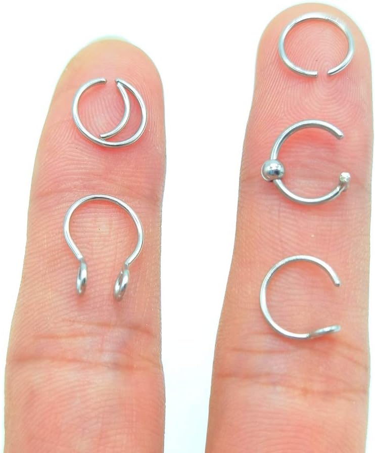 Earmark 20G 5Pcs Adjustable 8MM Fake Nose Rings Hoop in High Polished Surgical Steel | Diameter 8MM | Color Gold - Silver - Black - Rainbow - Image 1