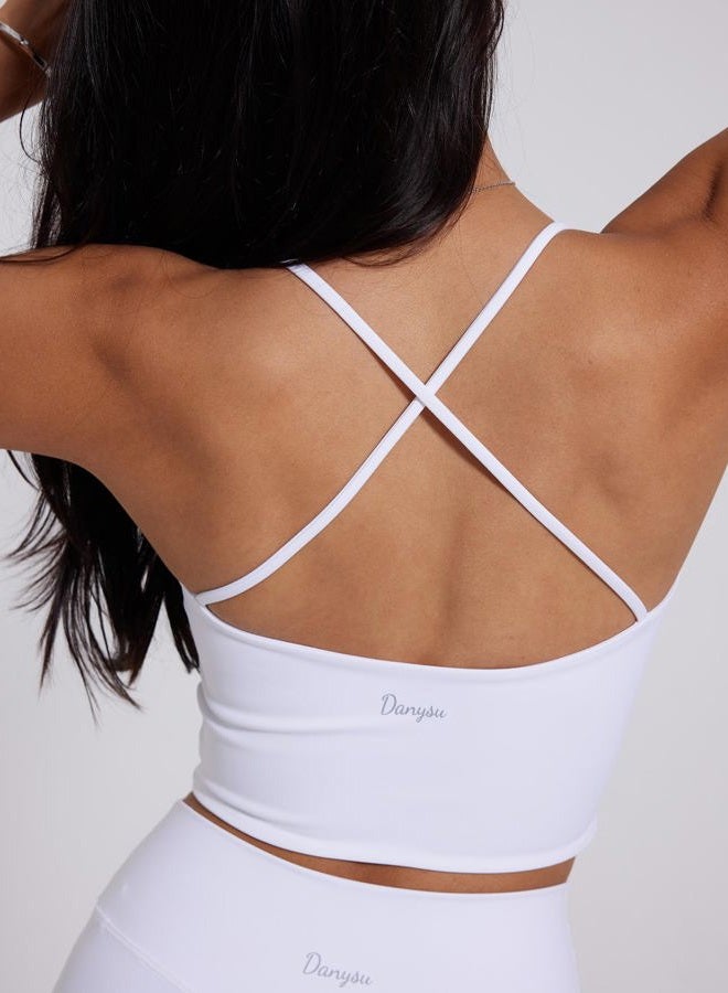 Danysu Sculpt Workout Tank Tops Women Longline Sports Bras Workout Tops for Women Light Support Strappy Padded Yoga Top Scoop Neck Lucent White S - Image 5