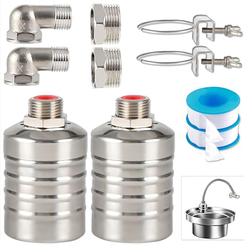 Musibo 2PCS Float Valve,1/2" to 3/4'' water level control float valve, 304 Stainless Steel Fully Automatic water shut off valve, Automatic Water Level Controller for Water Tank, Pool, Livestock Troughs. - Image 1
