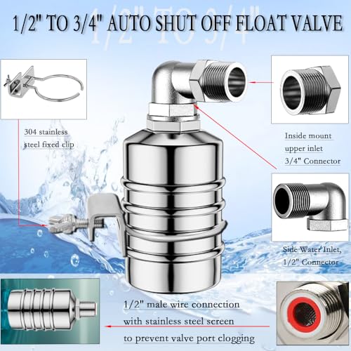 Musibo 2PCS Float Valve,1/2" to 3/4'' water level control float valve, 304 Stainless Steel Fully Automatic water shut off valve, Automatic Water Level Controller for Water Tank, Pool, Livestock Troughs. - Image 3