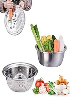 Generic 3 in 1 Kitchen Multipurpose Grater - Salad Maker Bowl Kitchen Graters Cheese Grater with Stainless Steel Drain Basin Basket Vegetable Cutter for Vegetables Fruits Cheese Chocolate10Inch 3PCS 
