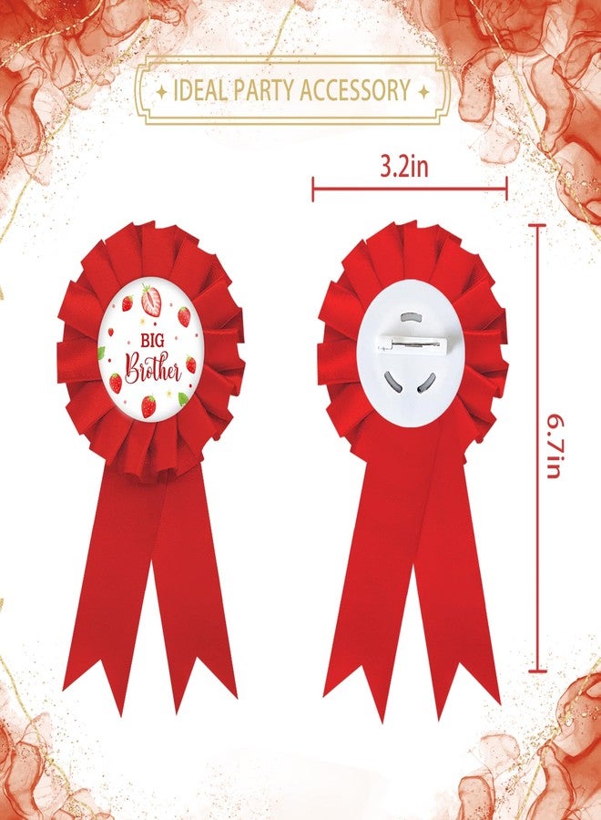 SUPERLUBY Strawberry Big Brother Tinplate Badge Pin, Berry Brother to Be Pin, Berry Sweet Happy Birthday Button for Boy, Red Rosette Birthday Boy Award Ribbon, Strawberry Baby Shower Party Favors - Image 2