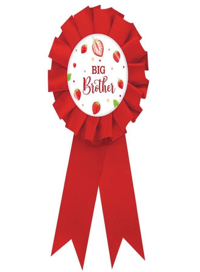 SUPERLUBY Strawberry Big Brother Tinplate Badge Pin, Berry Brother to Be Pin, Berry Sweet Happy Birthday Button for Boy, Red Rosette Birthday Boy Award Ribbon, Strawberry Baby Shower Party Favors - Image 1