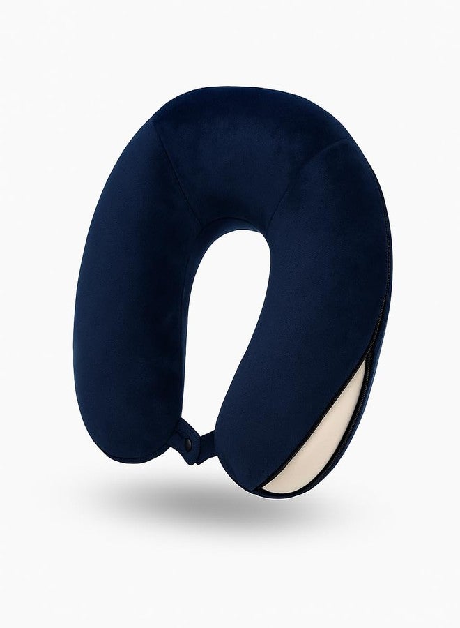 Bright Décor Travel Neck Pillow with Memory Foam - Soft, Supportive, Washable Cover - Ideal for Flights, Train, Car - Navy Blue - Image 1