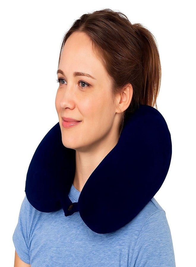 Bright Décor Travel Neck Pillow with Memory Foam - Soft, Supportive, Washable Cover - Ideal for Flights, Train, Car - Navy Blue - Image 4