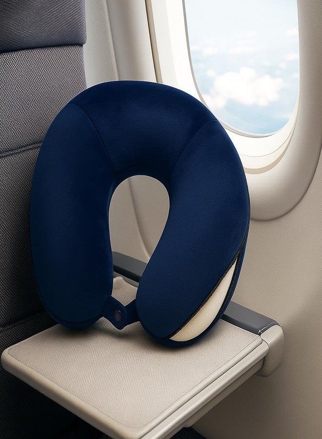 Bright Décor Travel Neck Pillow with Memory Foam - Soft, Supportive, Washable Cover - Ideal for Flights, Train, Car - Navy Blue - Image 5