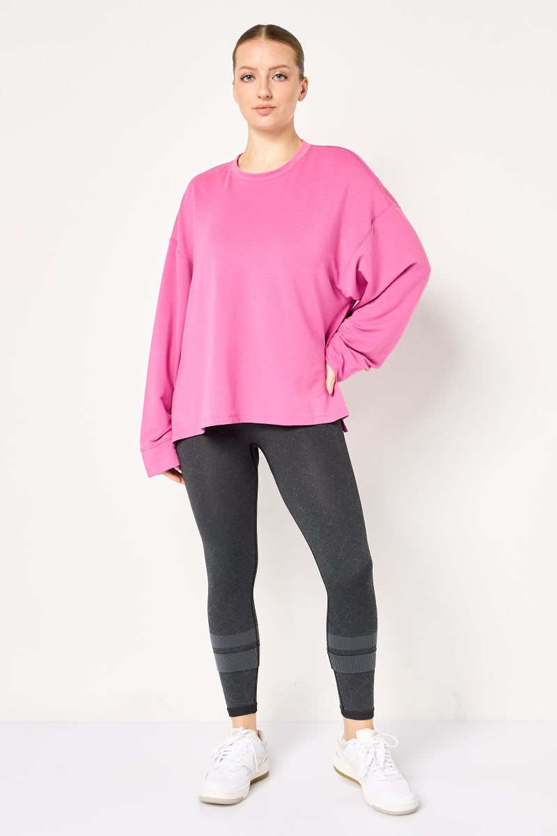 Nike Women Dri-Fit Long Sleeve Yoga Sweatshirt, Pink - Image 2