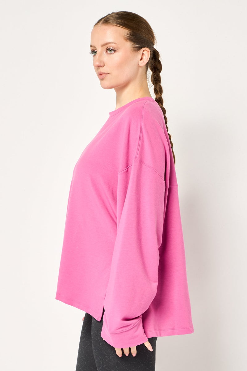 Nike Women Dri-Fit Long Sleeve Yoga Sweatshirt, Pink - Image 3