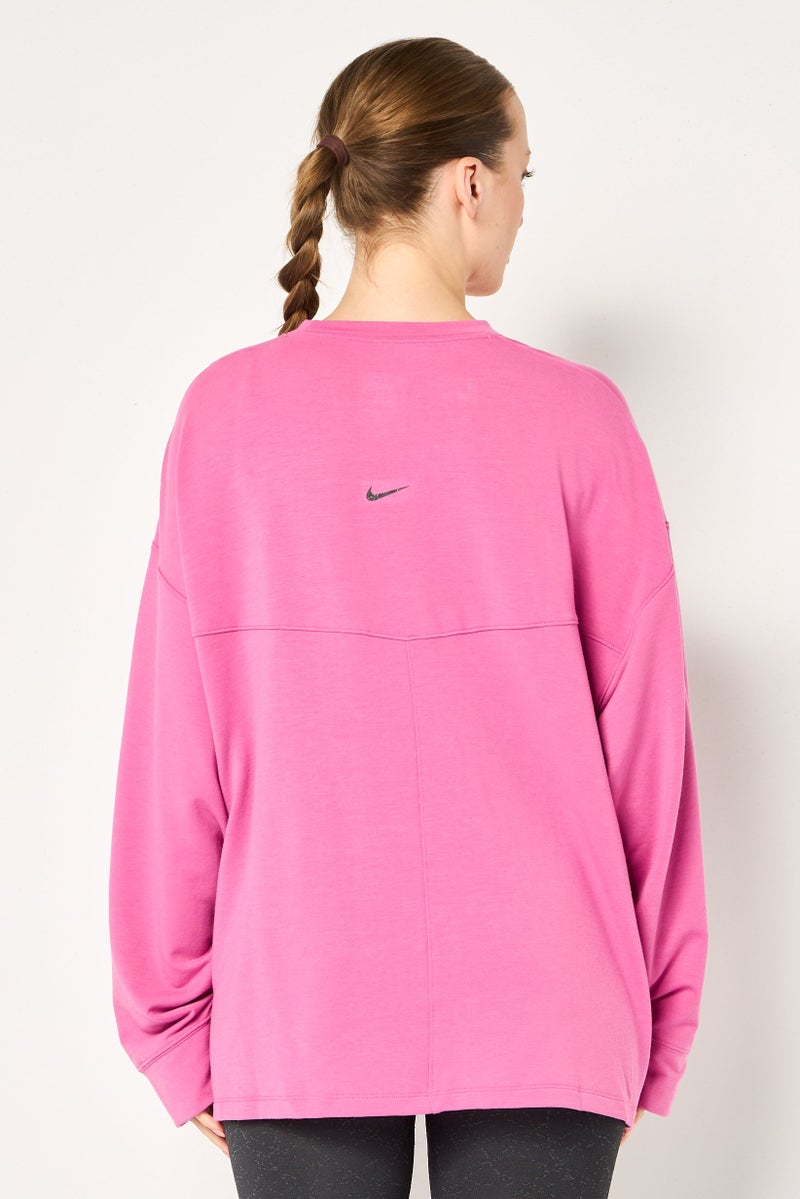 Nike Women Dri-Fit Long Sleeve Yoga Sweatshirt, Pink - Image 4