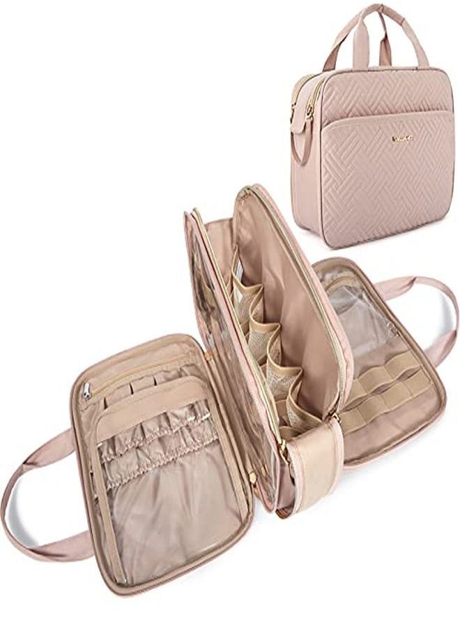 BAGSMART Oiletry Bag, Bagsmart Large Makeup Cosmetic Bag Water-Resistant Travel Organizer For Full Sized Toiletries, Makeup Brushes, Accessories, Soft Pink  - Image 1