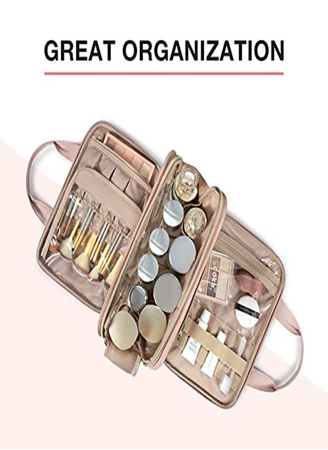 BAGSMART Oiletry Bag, Bagsmart Large Makeup Cosmetic Bag Water-Resistant Travel Organizer For Full Sized Toiletries, Makeup Brushes, Accessories, Soft Pink  - Image 2