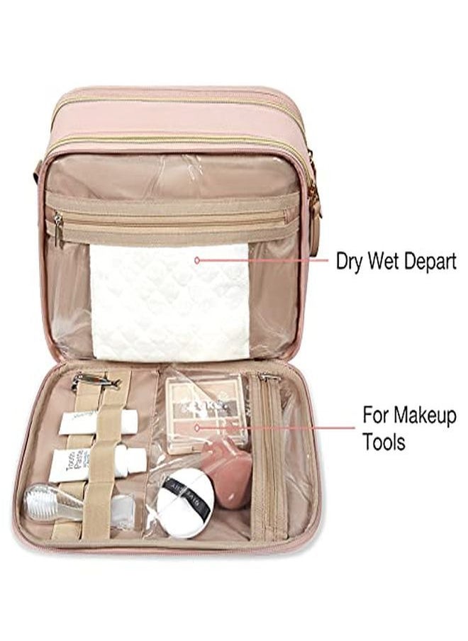 BAGSMART Oiletry Bag, Bagsmart Large Makeup Cosmetic Bag Water-Resistant Travel Organizer For Full Sized Toiletries, Makeup Brushes, Accessories, Soft Pink  - Image 4