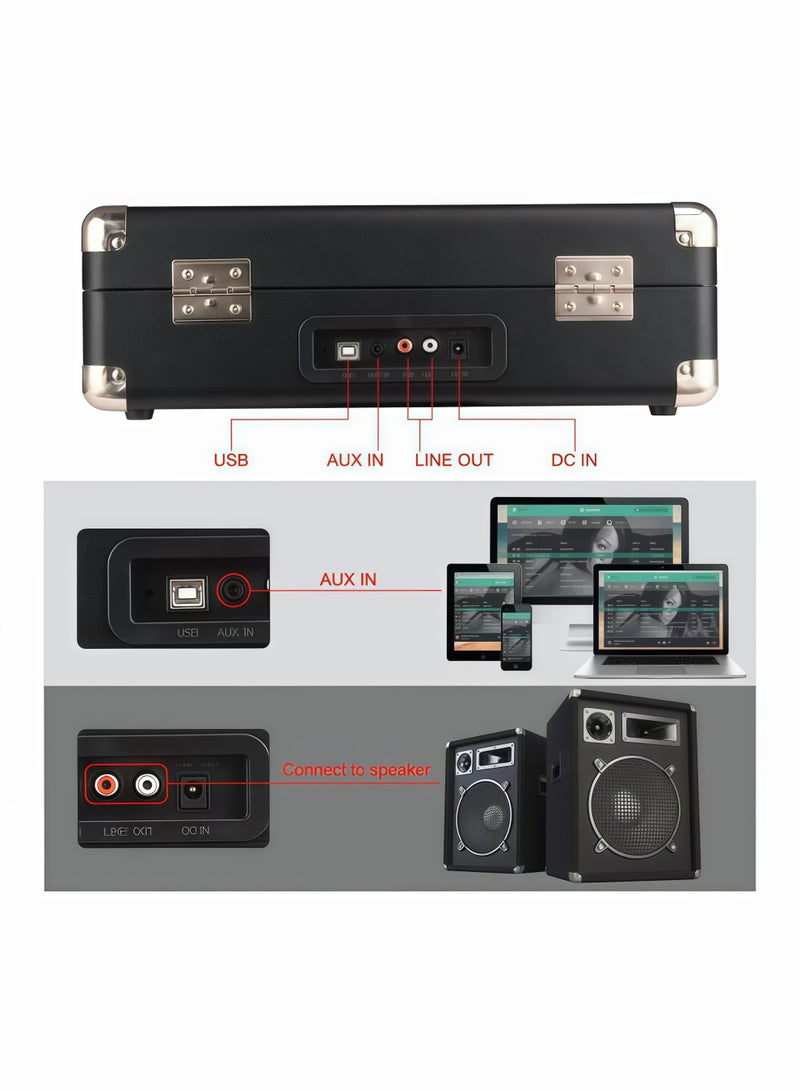 XiuWoo Vinyl Record Player，Portable Turntable Player with Speakers，Vintage Phonograph Record Player，with USB Turntable 3 Speed Built-in Stereo Speakers, Supports URCHeadphone Jack/MP3/Mobile Music Player Carrying Case Design(Black+Red) - Image 5