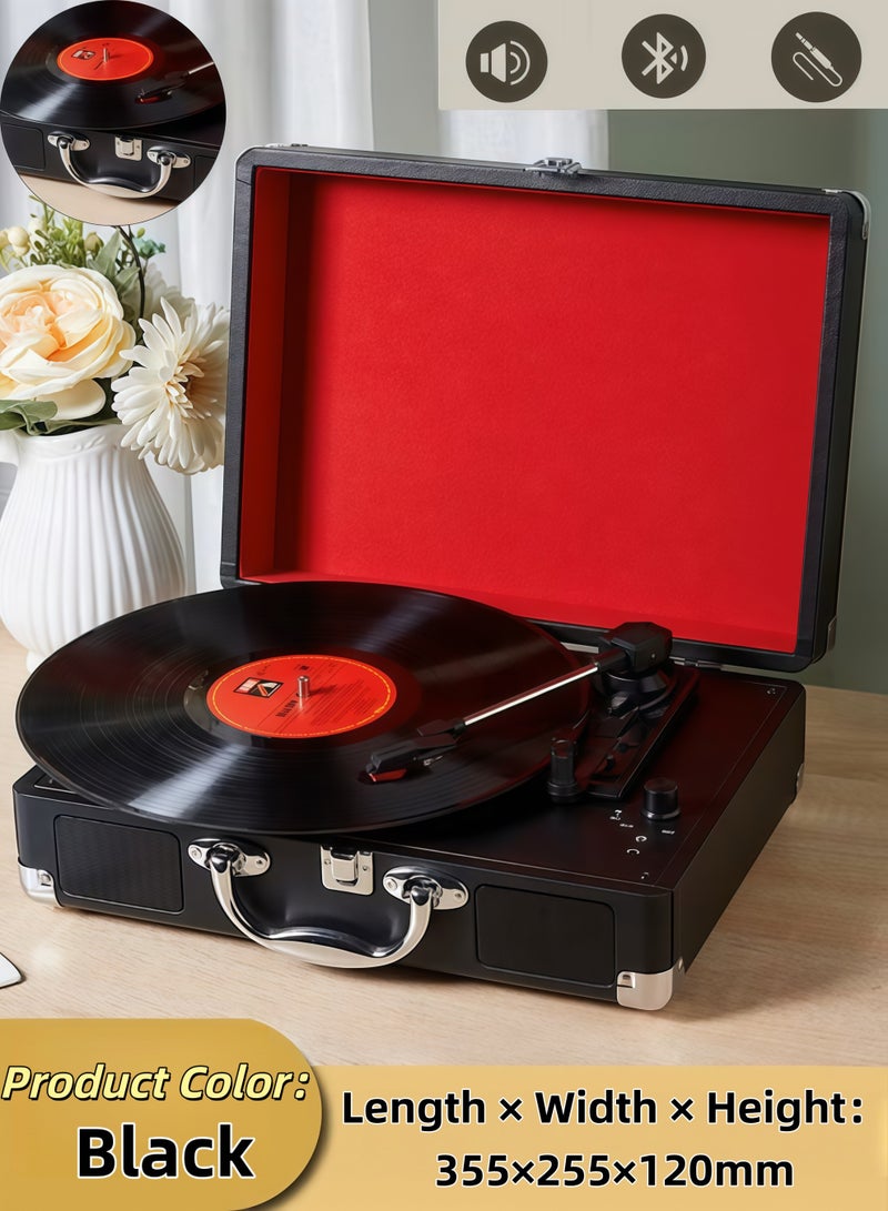 XiuWoo Vinyl Record Player，Portable Turntable Player with Speakers，Vintage Phonograph Record Player，with USB Turntable 3 Speed Built-in Stereo Speakers, Supports URCHeadphone Jack/MP3/Mobile Music Player Carrying Case Design(Black+Red) - Image 2