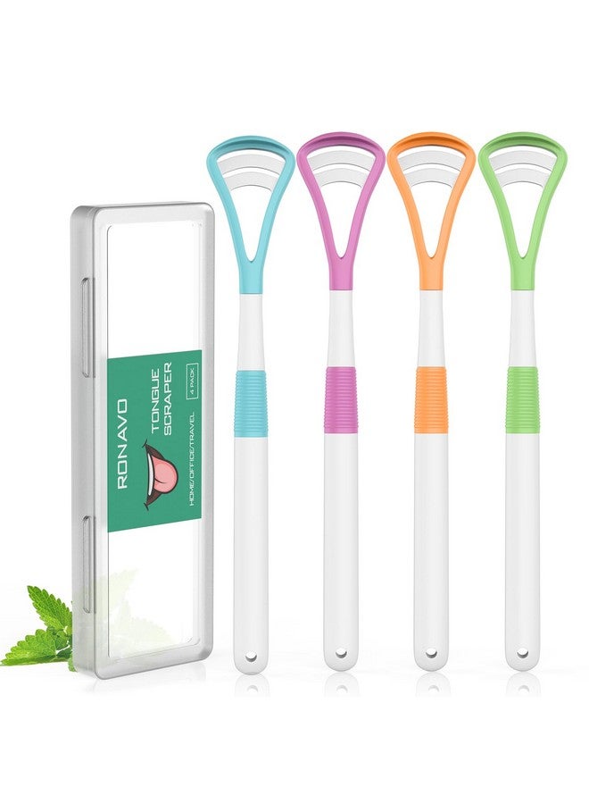 RONAVO Tongue Scraper, Disposable Tongue Cleaner, 2 in 1 BPA Free Tongue Brush, Brushing and Scraping for Oral Care Hygienic, with Travel Case, Fight Bad Breath, 4 Pack - Image 1