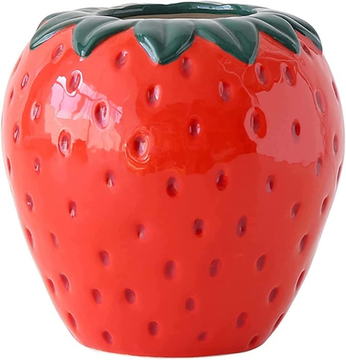 STRAWBERRY FLOWER VASE CREATIVE CERAMIC STRAWBERRY POT PLANTER UNIQUE LARGE STRAWBERRY VASE FOR LIVING ROOM KITCHEN STORAGE
