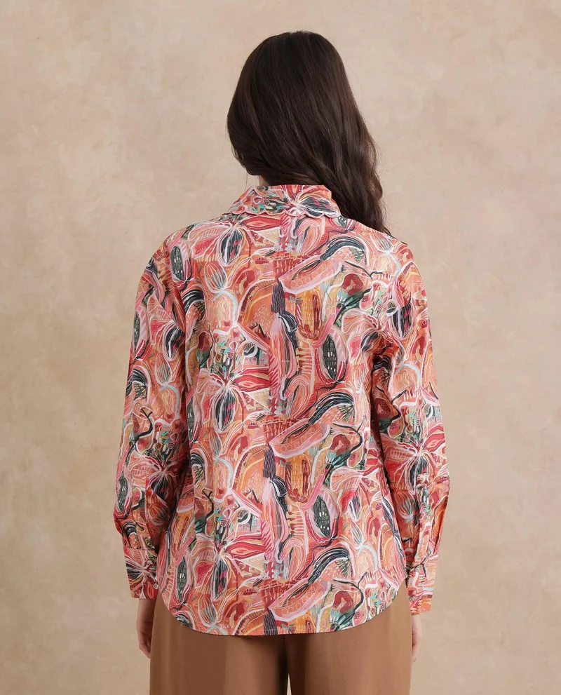 Rareism Women's Collared Neck Abstract Print Shirt