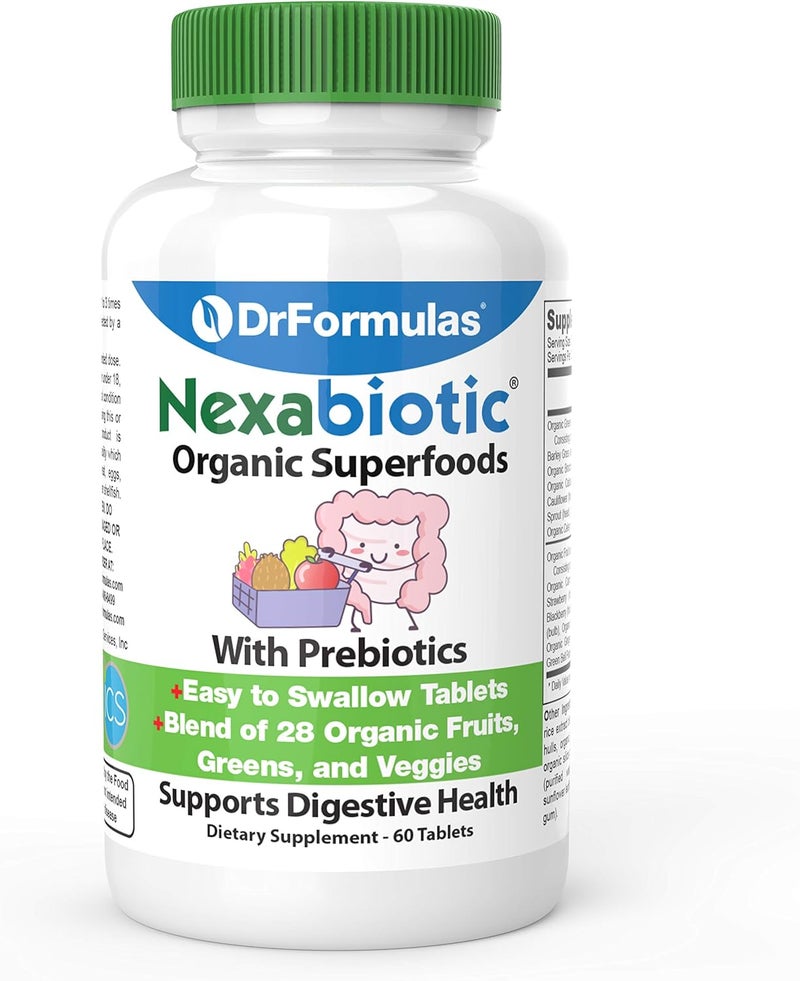 DrFormulas Organic Prebiotic Fiber for Constipation Relief  Nexabiotic Superfood Tabs for Probiotic Digestive Health 60 Tablets - Image 1