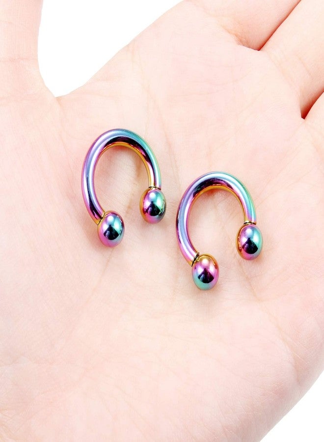 Ftovosyo PA Ring Internally Threaded Rainbow Circular Barbells Horseshoe Large Septum Ring Ear Gauges Earrings 8G 3mm 12mm 1/2" 316L Surgical Steel Pierced Body Jewelry for Women Men - Image 3