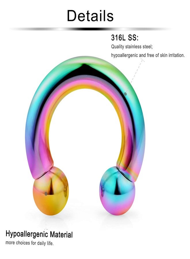 Ftovosyo PA Ring Internally Threaded Rainbow Circular Barbells Horseshoe Large Septum Ring Ear Gauges Earrings 8G 3mm 12mm 1/2" 316L Surgical Steel Pierced Body Jewelry for Women Men - Image 2