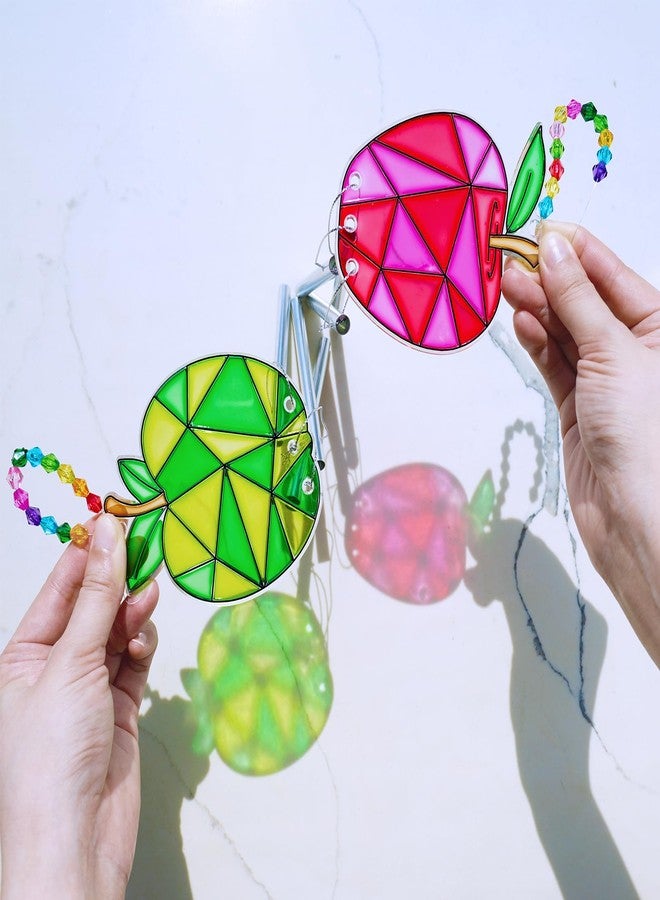 Winlyn 24 Sets Apple Suncatchers Wind Chimes Ornaments Decorations DIY Window Paint Art Sun Catchers Rainbow Apple Painting Craft Kits for Kids Summer Camping Party Classroom Activities Art Project - Image 2