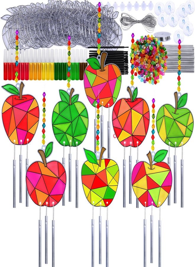 Winlyn 24 Sets Apple Suncatchers Wind Chimes Ornaments Decorations DIY Window Paint Art Sun Catchers Rainbow Apple Painting Craft Kits for Kids Summer Camping Party Classroom Activities Art Project - Image 1