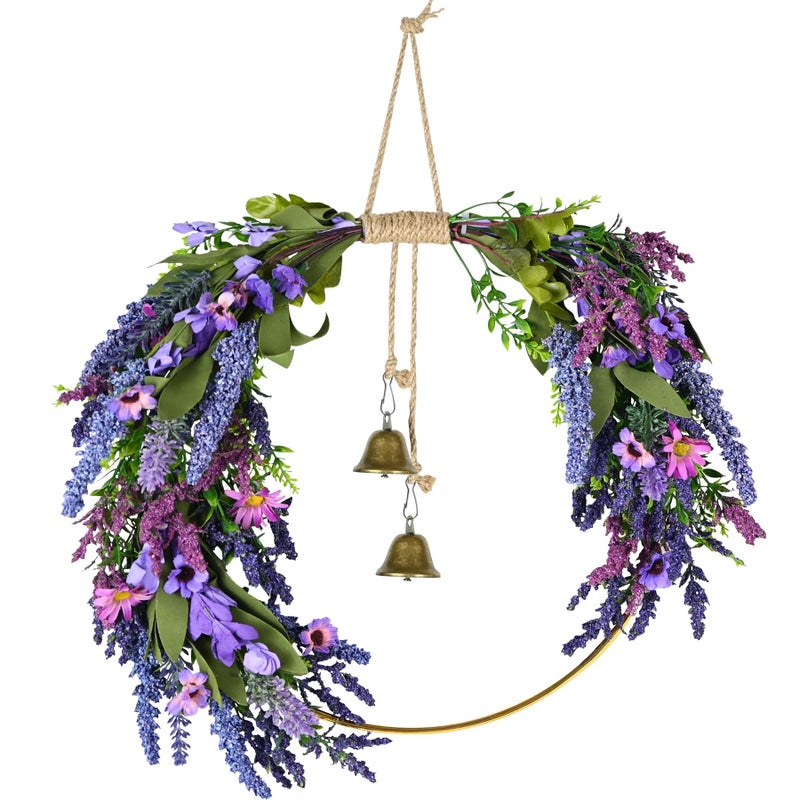CMINAUS Lavender Wreaths for Front Door, Spring Wreaths Purple Daisy Flower Wreath with Green Leaves, Artificial Spring Summer Hoop Wreath for Door, Porch, Window Wall Farmhouse Outdoor Indoor DÃ©cor - Image 1