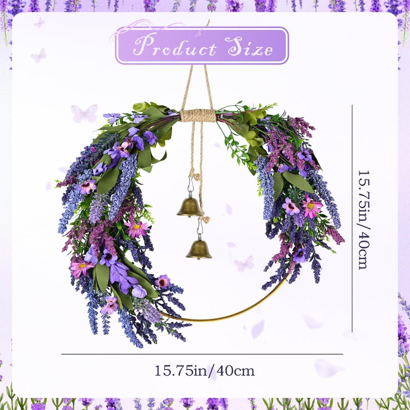 CMINAUS Lavender Wreaths for Front Door, Spring Wreaths Purple Daisy Flower Wreath with Green Leaves, Artificial Spring Summer Hoop Wreath for Door, Porch, Window Wall Farmhouse Outdoor Indoor DÃ©cor - Image 2