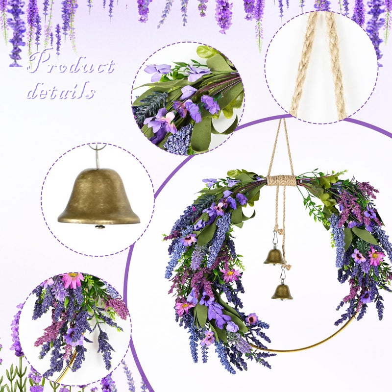 CMINAUS Lavender Wreaths for Front Door, Spring Wreaths Purple Daisy Flower Wreath with Green Leaves, Artificial Spring Summer Hoop Wreath for Door, Porch, Window Wall Farmhouse Outdoor Indoor DÃ©cor - Image 3