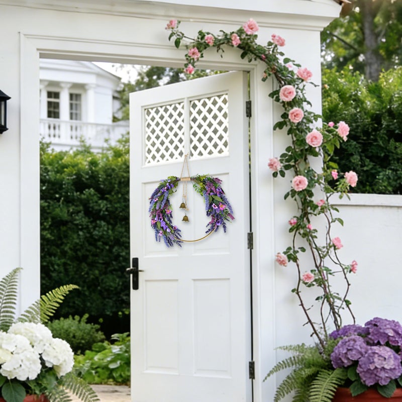 CMINAUS Lavender Wreaths for Front Door, Spring Wreaths Purple Daisy Flower Wreath with Green Leaves, Artificial Spring Summer Hoop Wreath for Door, Porch, Window Wall Farmhouse Outdoor Indoor DÃ©cor - Image 4
